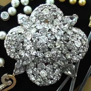 Vintage‎ Joseph Warner Signed Cruciform Rhinestone Cluster Dome Silver Brooch